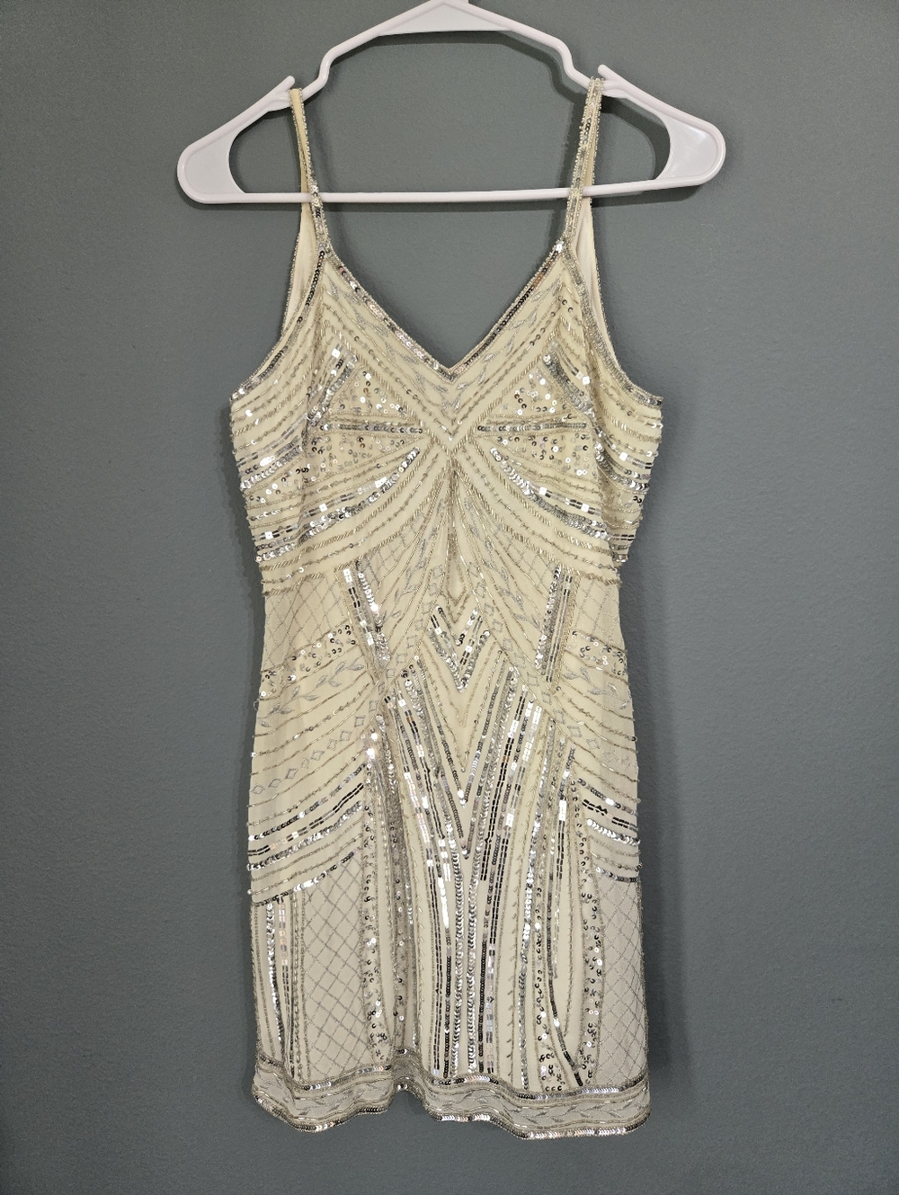 Altar'd State Cream Sequin Embellished Mini Slip Dress